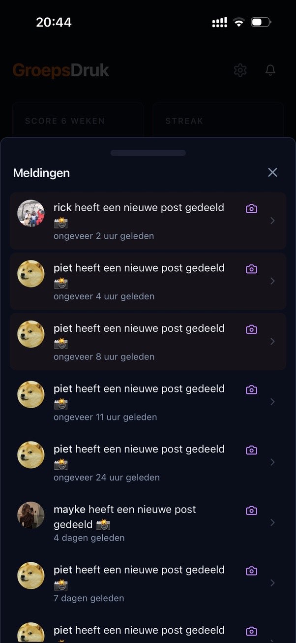 Het meldingenpaneel: wie er een nieuwe post gedeeld heeft en hoe lang geleden.